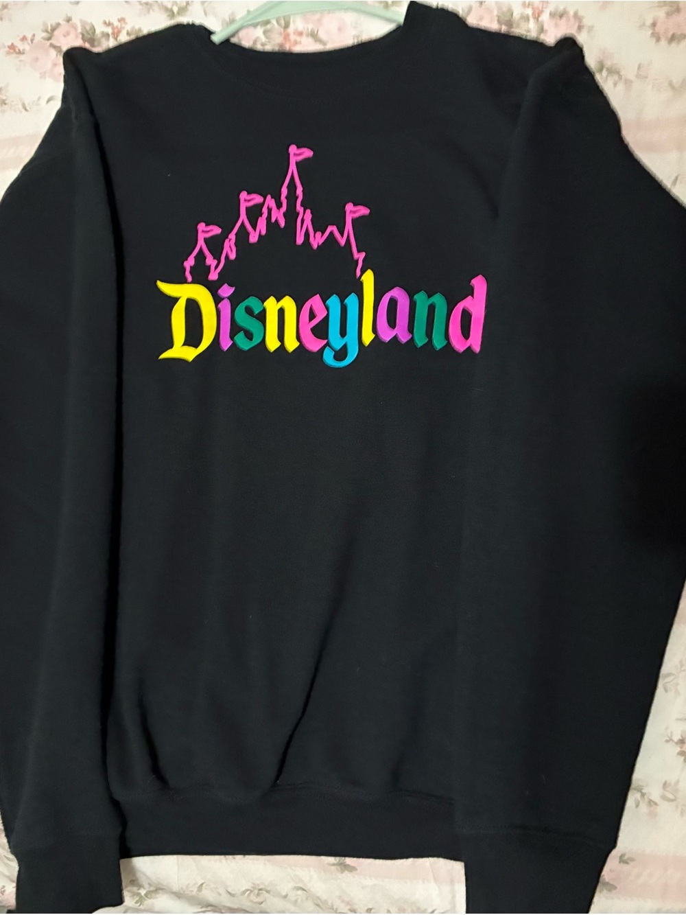 Disneyland Kids Black Sweatshirt with Neon Multicolor Logo